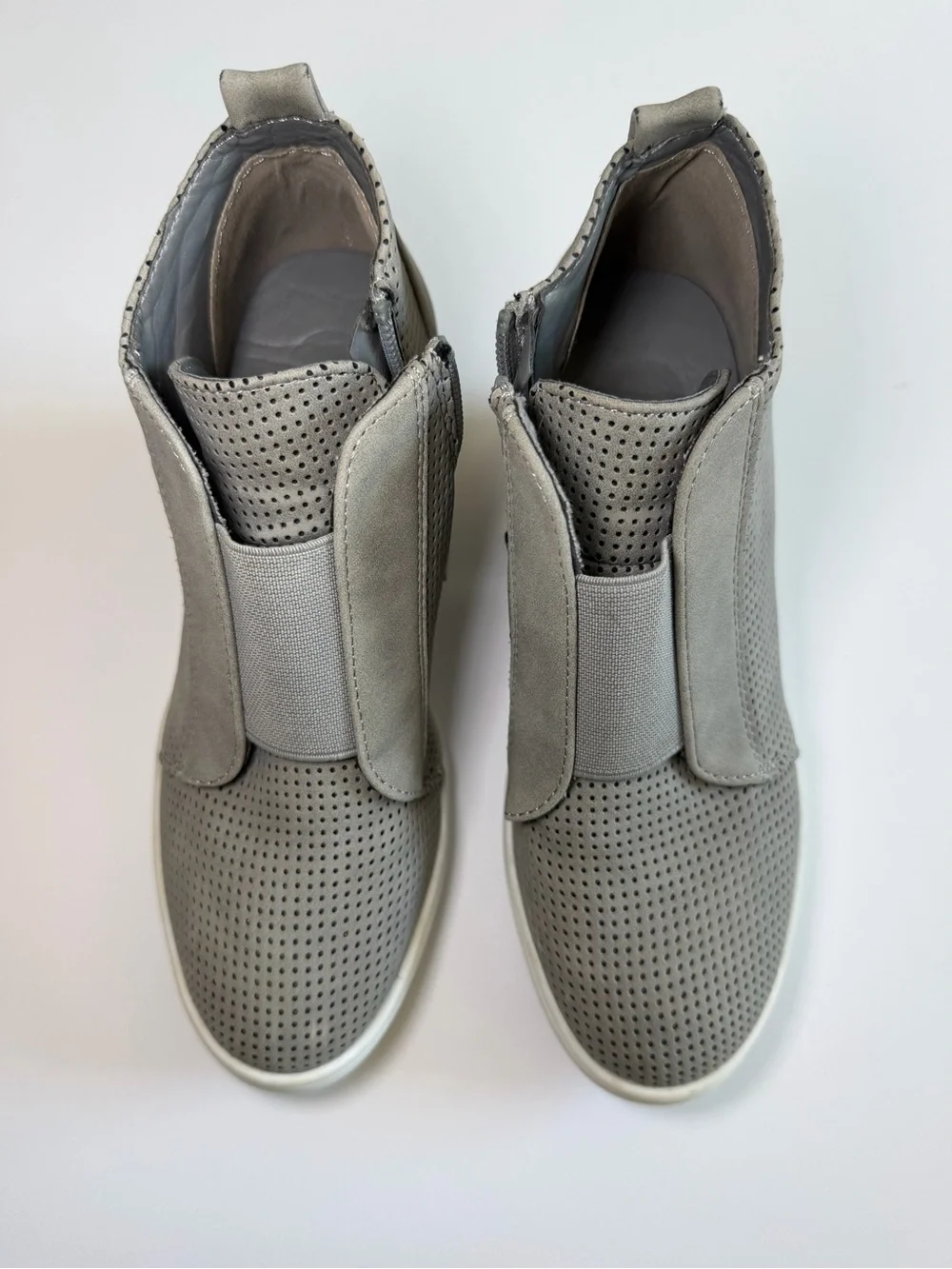 Perforated Gray Wedge Sneaker Boot